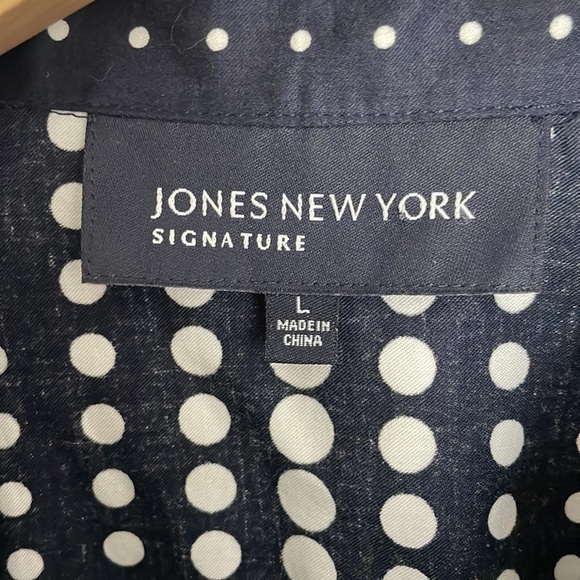 Jones New York Signature Women’s Geometric Polka Dots Blouse Navy/White L - Picture 3 of 7
